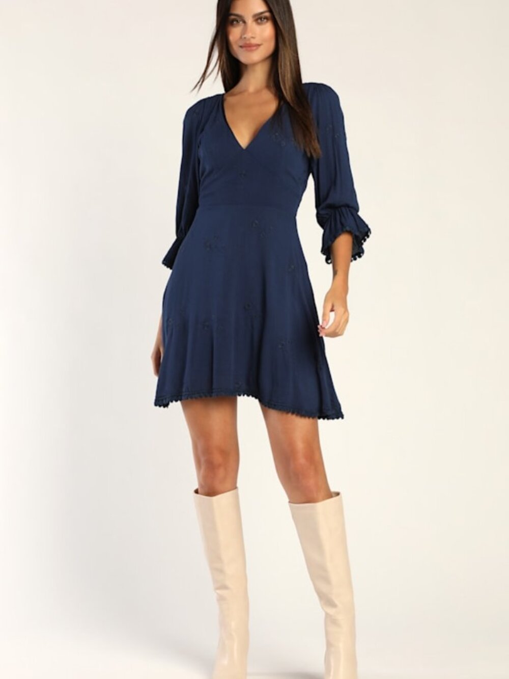 Lulus In The Meadow Navy Blue Embroidered Backless Mini Dress - Size S